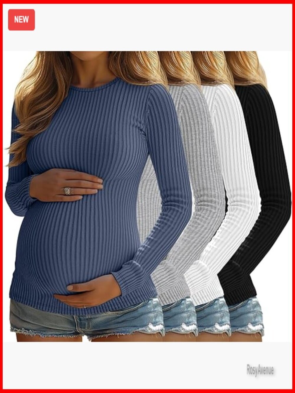 4 Pack Maternity Ribbed Knit Long Sleeve Tops Crew Neck Tunic